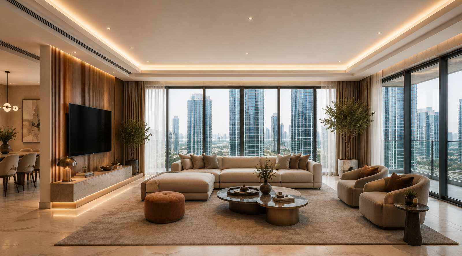 Completed premium living room renovation in Dubai by KORE Atelier
