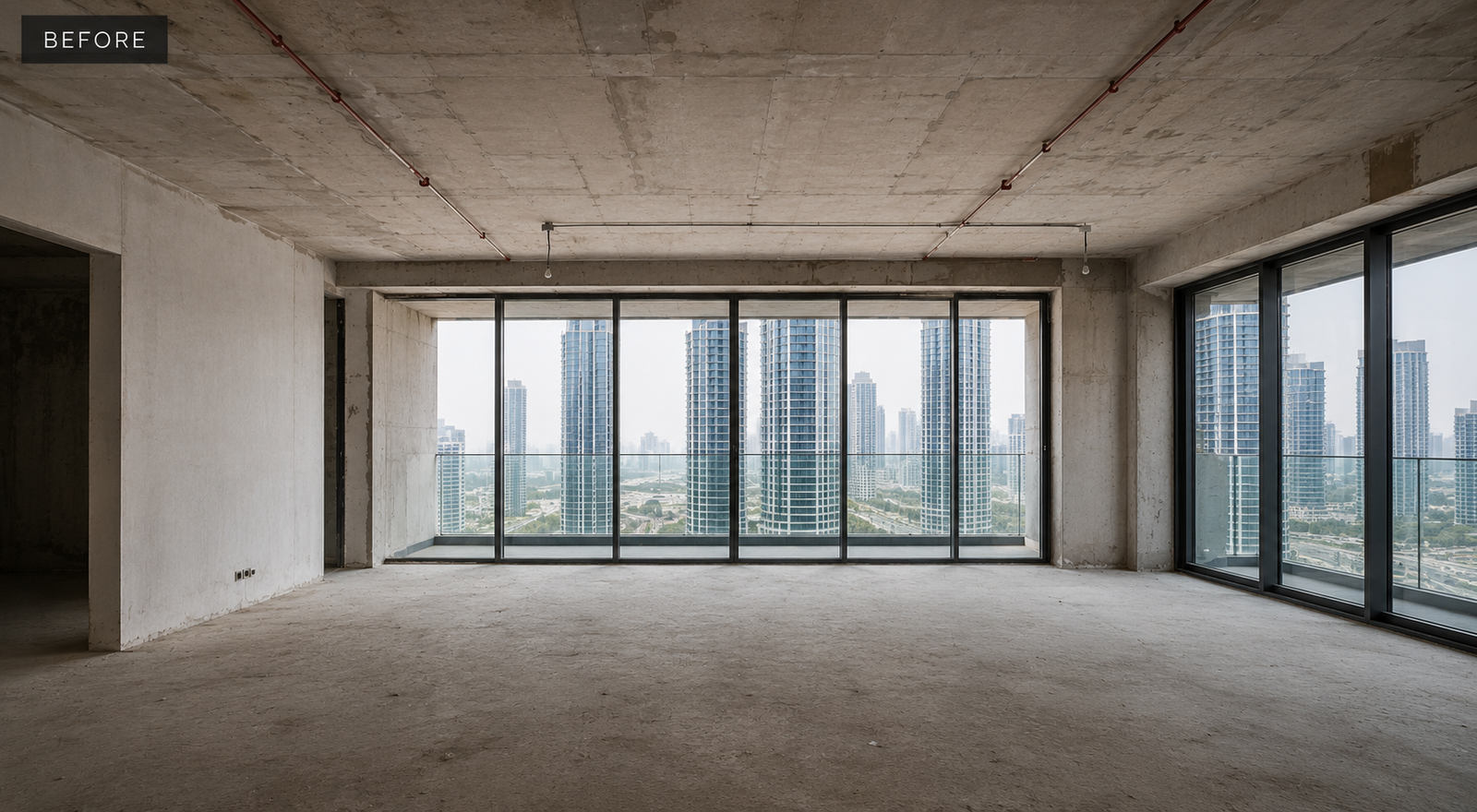 Apartment interior before renovation, ready for fit-out